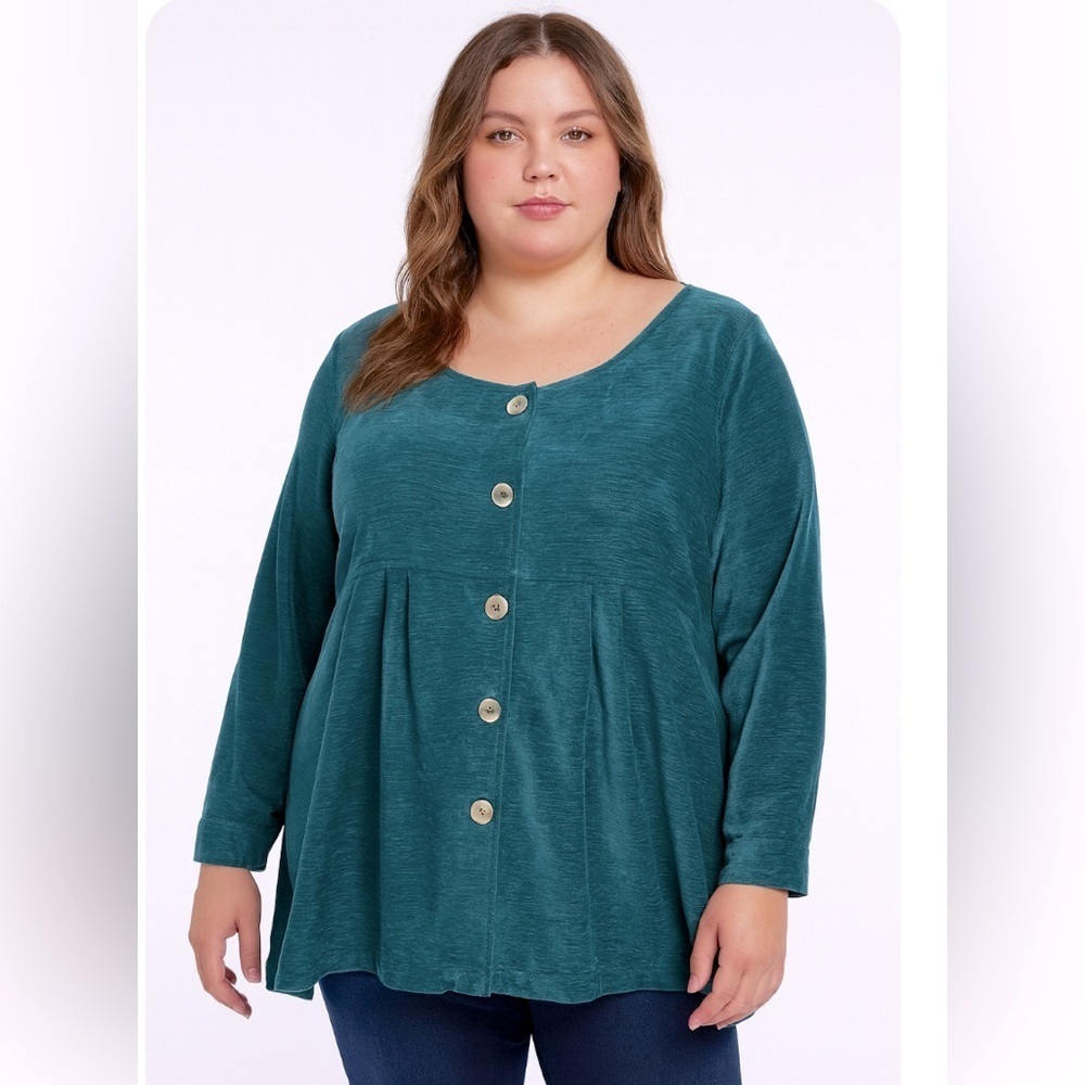A266 Soft Surroundings Sz XL Teal Velour Velvet Tunic long sleeve top